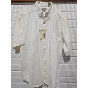 Cactus Men's White Pointed Collar Button-Front Cotton Short-Sleeve Shirt Size M